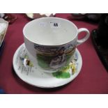 A Large Early 1900's Tykes Motto Teacup and Saucer, stamped 'Trade Mark Tyke B&K Ltd' to bases.