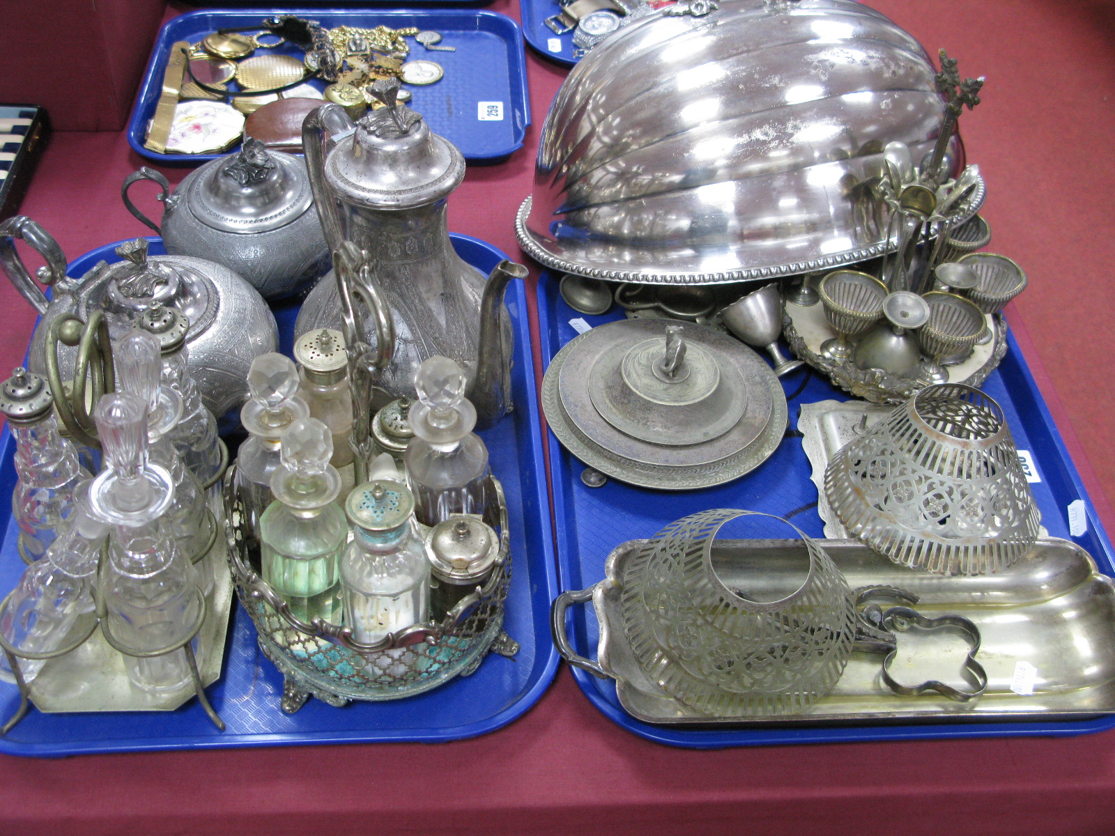 Loveridge & Shoolbred Melon Meat Dome, XIX Century tea ware, egg cruet stands, openwork/pierced