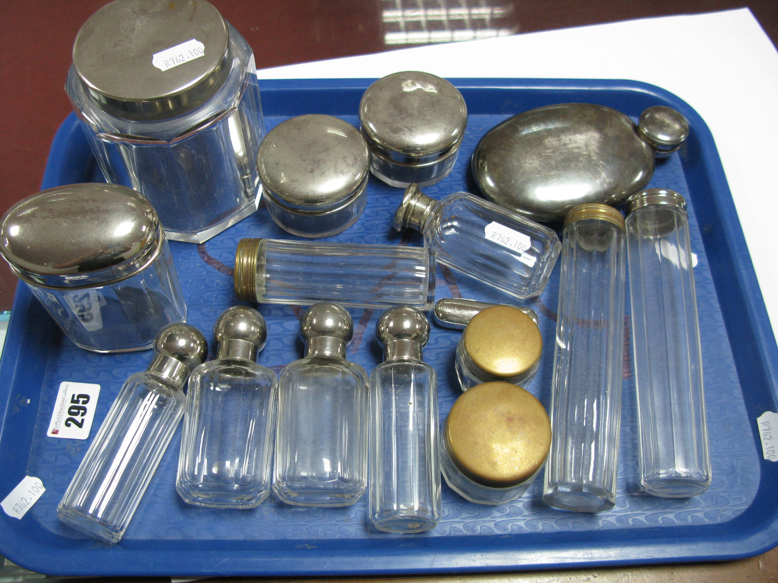 A Collection of Assorted Travelling Jars/Bottles, including a hallmarked silver example, etc:- One