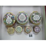 Three Halcyon Days Enamel Trinket Boxes, each with motto, including 'Absence Makes the Heart Grow