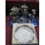 Plated Trophy Cups, tea ware, hors d'oeuvre's dish, burner stand, two pairs of knife rests, etc:-