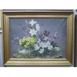 Thomas.G.Hill, Still Life of Flowers, Oil on Canvas, 39 x 55cm, signed lower right.