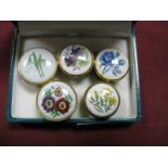 Five Miniature Crummles Enamel Trinket Boxes, each with floral decoration. (5)