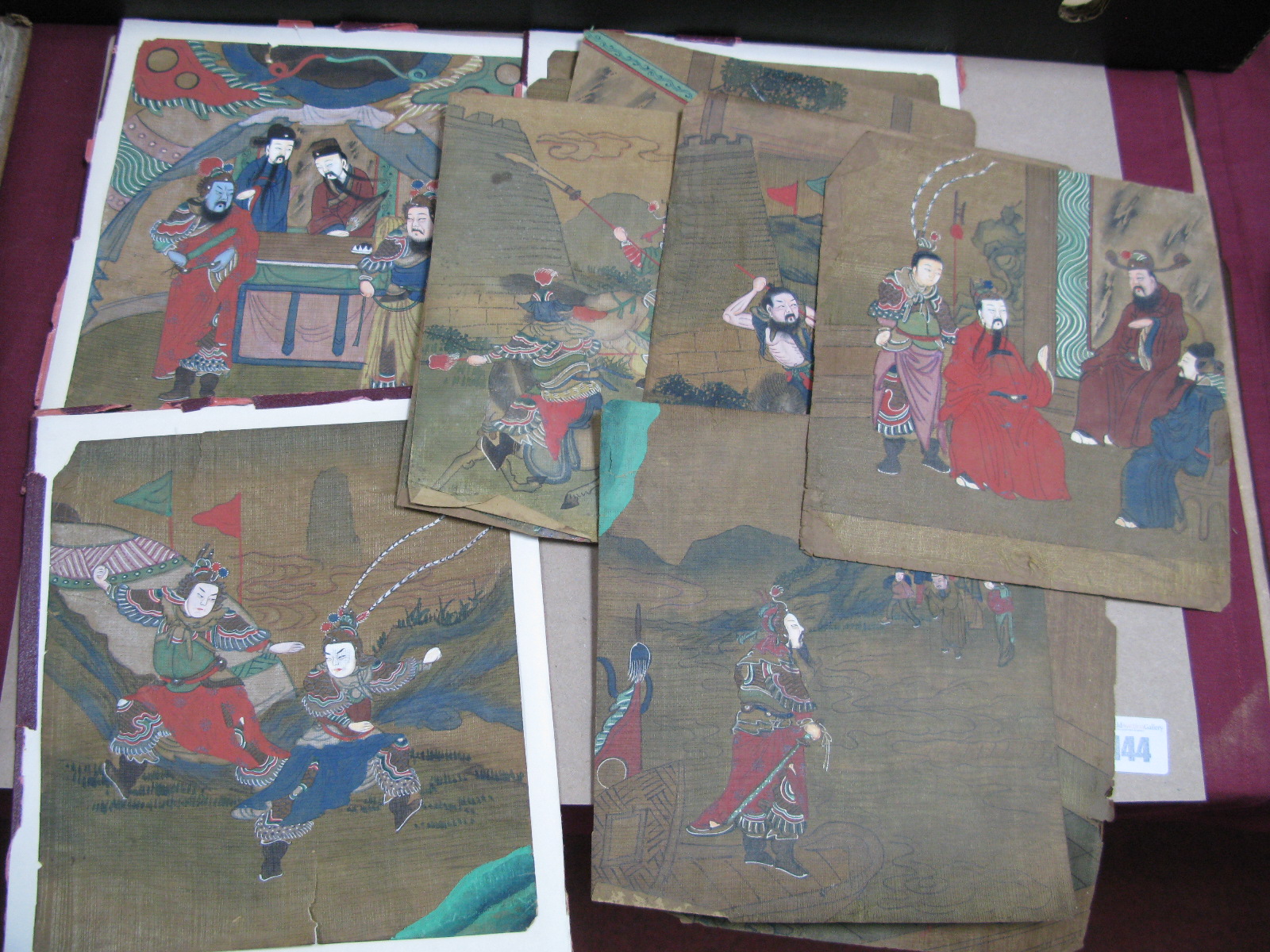 Twelve Early XX Century Chinese Paintings, of figures some on horseback, others in interior