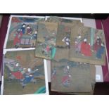 Twelve Early XX Century Chinese Paintings, of figures some on horseback, others in interior