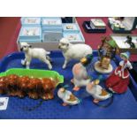 Beswick Five Puppy Ashtray, sheep and lamb, Doulton figurines, hummel figure, ducks.