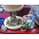 Royal Doulton Series Ware Plates, Royal Doulton figures, Hummel table lamp etc:- One Tray