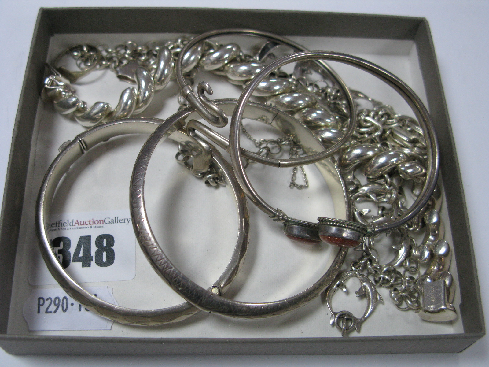 A Selection of "925" and Other Modern Bracelets, bangles and a belcher link chain, including a