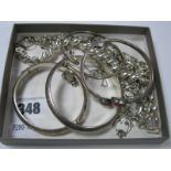 A Selection of "925" and Other Modern Bracelets, bangles and a belcher link chain, including a