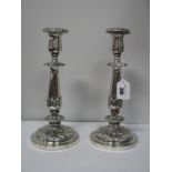 A Pair of Sissons XIX Century Plated Candlesticks, each of stylised design with removable nozzle, on