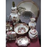 Masons Ironstone "Mandalay Red" Table Lamp, vase, jug, bowl, ginger jar-cover quartz clock dish. (