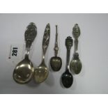 Danmark Souvenir Spoon, "Mount Vernon" souvenir spoon, "830S Norway" fish design spoon etc.