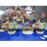 Hummel Pottery Figures, two Mothers Darling, 14cm high, Liederhoson Boy, Girl With Basket, two other