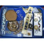 Assorted Costume Jewellery, including enamel panel bracelet, "Miracle Creation" brooch, gent's