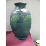 Pottery Vase, of ovoid form with band of five fish, 37 in Roman numerals under base, 30cm high.