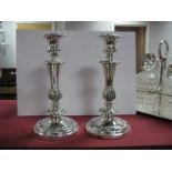 Matthew Boulton; A Pair of XIX Century Plated Candlesticks, each of tapering circular form with