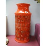 West German 'Bay' Pottery Vase, circa 1970's with 16 x 7 varying shapes on orange ground, 4ocm