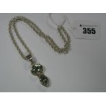 A Modern Collet Set Drop Pendant, stamped "S925", on belcher link chain, stamped "925".