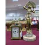 An Early XX Century French Brass Carriage Clock, white enamel dial, Roman numerals, over