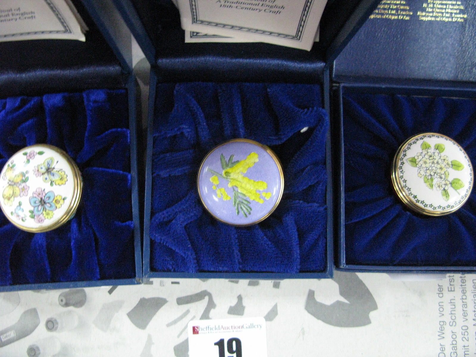 Halcyon Days Enamel Trinket Pots; 'Royal Botanic Gardens Kew', 'Hawthorn' (State flower of Missouri)