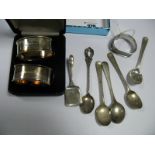 Hallmarked Silver Teaspoons, hallmarked silver napkin rings, etc.