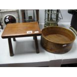 A XIX Century Ash-Oak Bowl, together with a XIX Century mahogany stool. (2)