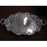 A Large Highly Decorative Twin Handled Plated Tray, of shaped oval form, allover detailed with