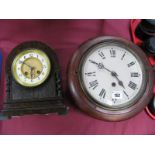 A XIX Century Wall Clock, 8" white enamel dial, Roman numerals, brass 'A' frame cage, stained pine