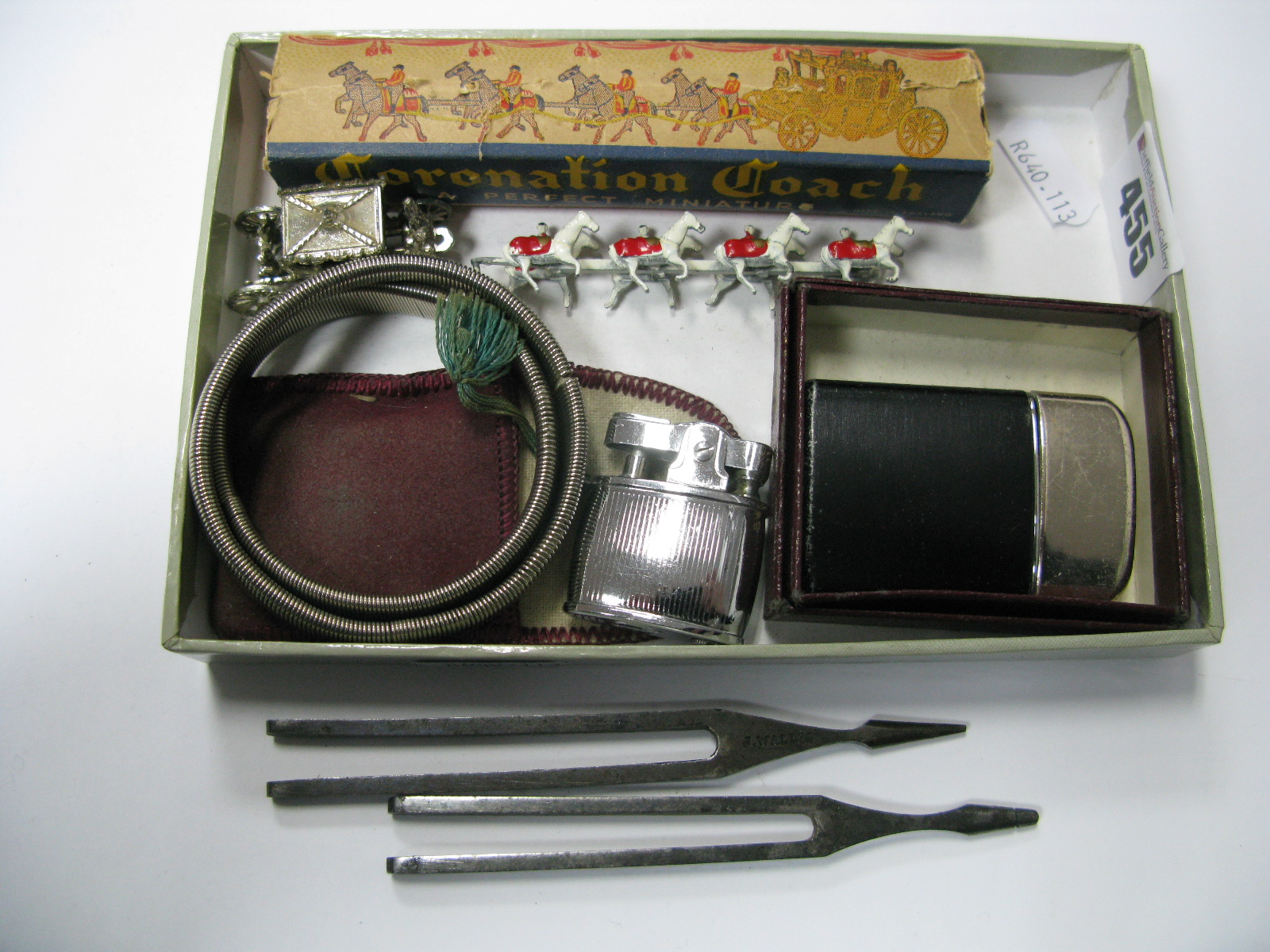 Coronation Coach A Perfect Miniature, in original box, tuning forks, sleeve bands, lighters.