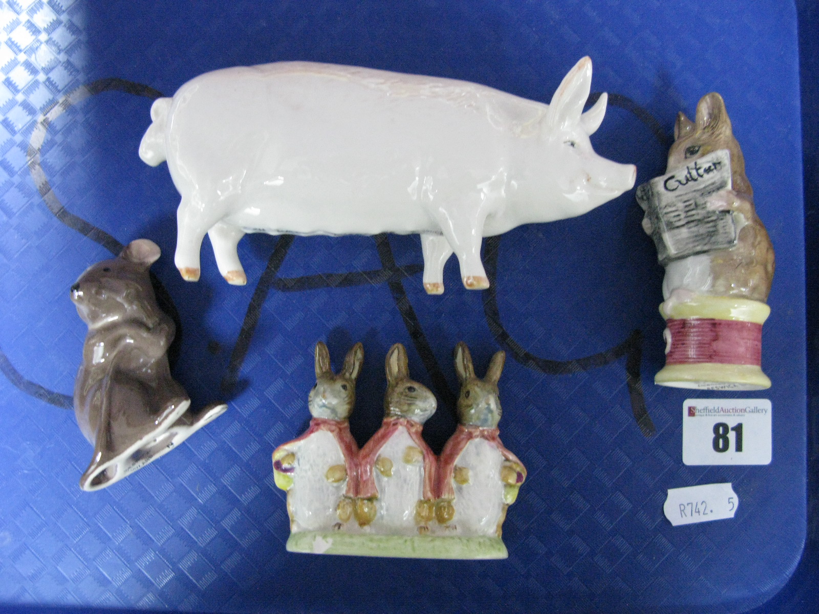 Beswick 'Ch Wall Queen' Pig, mouse, Beatrix Potter 'Tailor of Gloucester' and 'Flopsy Mopsy and