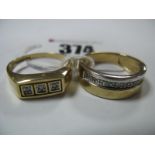 A 9ct Gold Gent's Dress Ring, with inset highlights and panel style setting, stamped "DIA", a 9ct