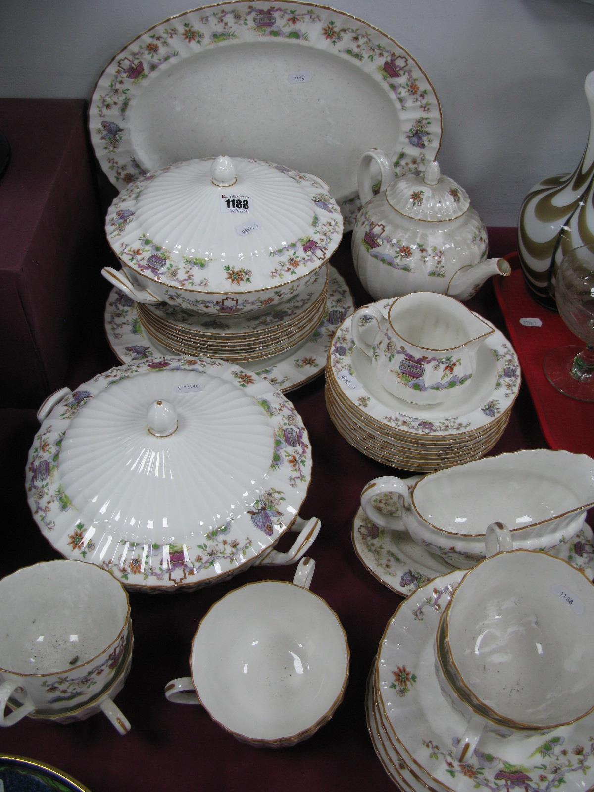 Royal Worcester 'Pekin' Pattern Part Dinner Service, comprising oval meat plates, two tureens, two