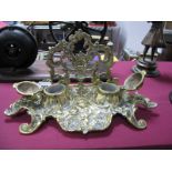 A XX Century Brass Rococo Style Two Bottle Desk Stand.