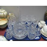 Cut Glass Wine and Champagne Glasses, decanter, water jug, fruit bowl etc:- One Tray