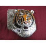 Leyland Bus Badge, as a tigers head in chrome and enamel, 16cm high.