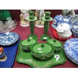Eichwald, Early XX Century Pottery Six Piece Dressing Table Set with ribbon and swag decoration on