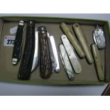 Wade & Butcher, Clyde and another horn handled pen knives, seven others.