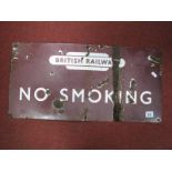 A British Railway Enamelled Wall Sign, 'No Smoking', white lettering on maroon ground 30 x 61cm.