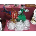 Murano Style Glass Lady and Angel Fish, trinket set.