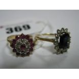 A 9ct Gold Ruby Set Cluster Dress Ring, claw set throughout: An Oval Cluster Dress Ring, claw