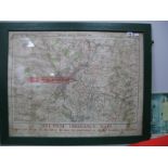 Railway 1" Ordnance Map, with red arrow pointing to Darnall (Sheffield) Station, framed overall 68 x