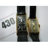 A 9ct Gold Cased Ladies Wristwatch, the "Le Coultre" signed black dial with Arabic numerals and line