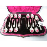 A Set of Eleven Hallmarked Silver Teaspoons, (in fitted case for twelve) complete with matching