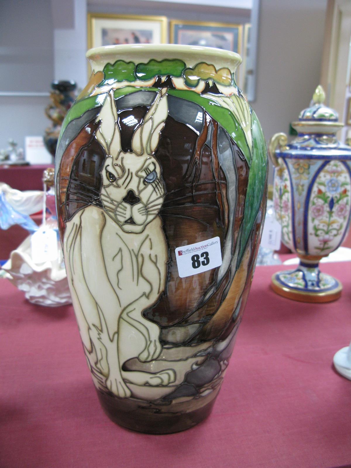 A Moorcroft Vase, painted in 'The General' (Watership Down) pattern, signed by designers Emma