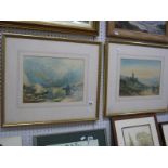 Geo Goodwin, remote mountain landscapes, pair of watercolours, signed 22.5 x 31.5cm.