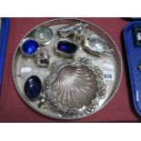 Hallmarked Silver Cruet Items, decorative shell dish, circular tray, etc.