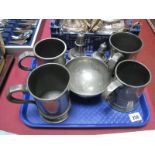 Four XIX Century Pewter Tankards, one tankard engraved on base, Horn's and Hounds, Knowler Hill, XIX