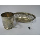 A Hallmarked Silver Bonbon Dish, of oval form with pierced detail; a hallmarked silver mug, 7cm