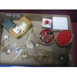 Heart Shape Locket, assorted dress rings, gilt chains, ladies wristwatch, pendants, earrings, etc.