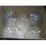 Railway, three bell shaped glass platform light shades, two others labelled Davisil, 24.5cm